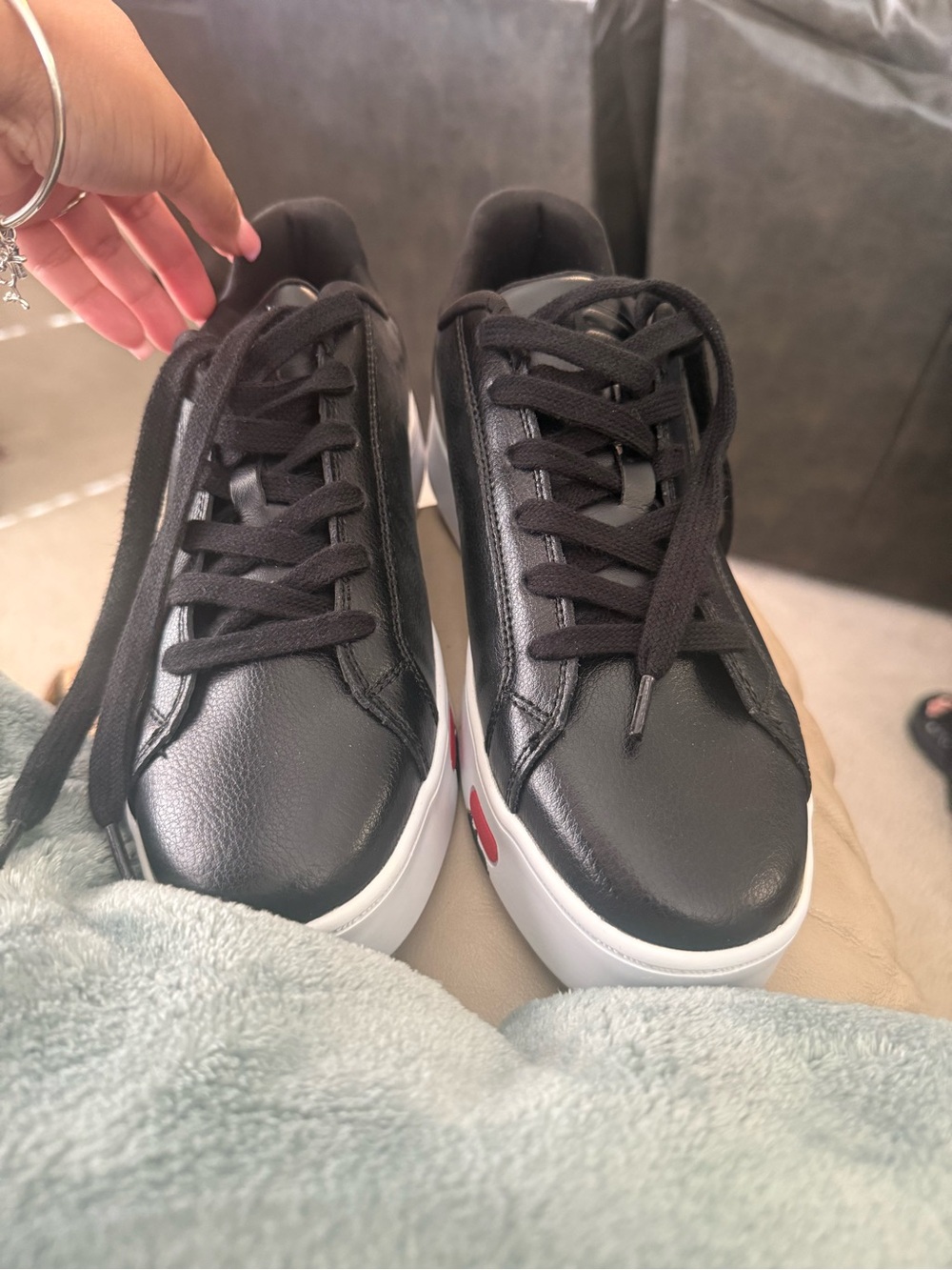 Fila Black and White Low-Top Sneakers with Red Accent